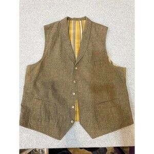 Kroon Vest Mens Brown Wool Cotton Modal Lined Striped Yellow Blue Interior